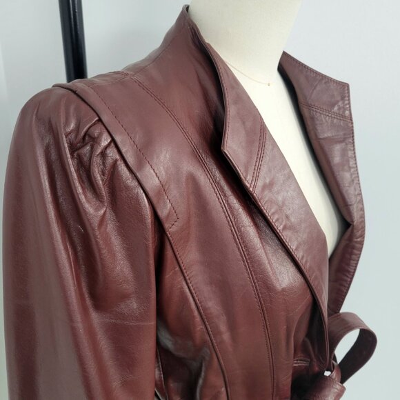 Vintage Leather Loft 100% Leather OxBlood Burgundy Belted Jacket Size 9/10 - Picture 5 of 14